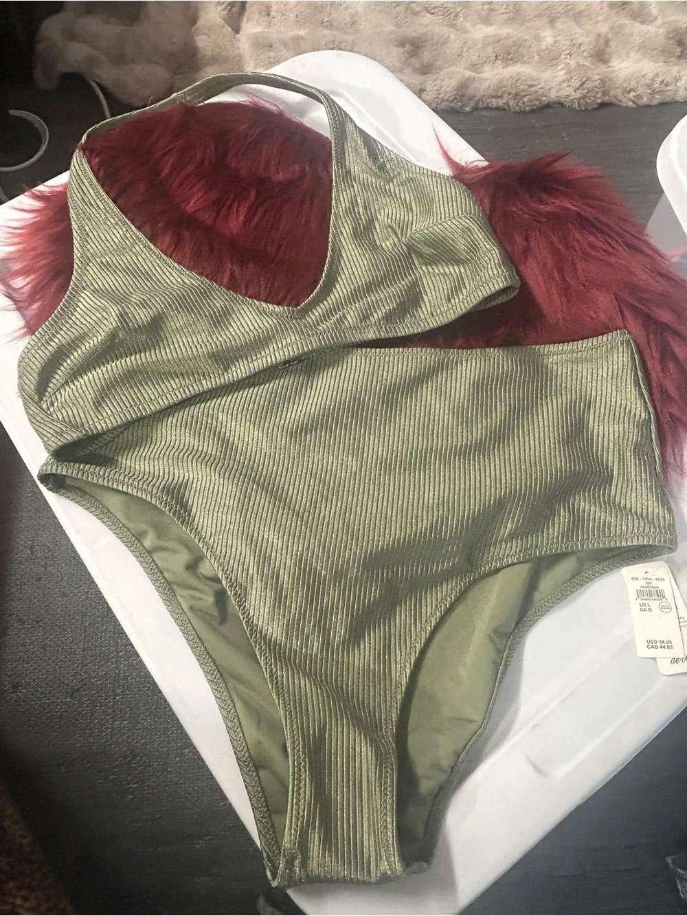 NWT Aerie Shine Olive Green Ribbed Bikini Set